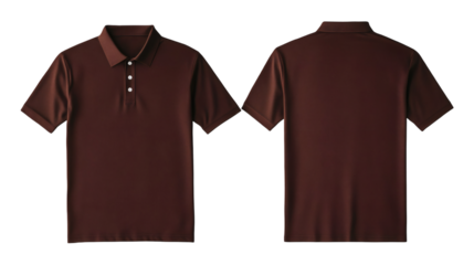 Dark Brown Polo Shirt Mockup Front and Back View on Transparent Background