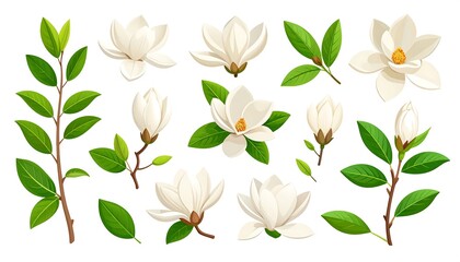 White Magnolia Blossoms  Branches.