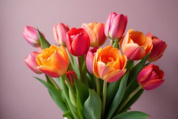 Fototapeta premium Vibrant tulips and roses in modern floral arrangement , colorful, spring flowers