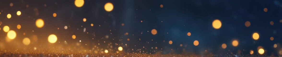 Fototapeta premium Abstract blue backdrop, shimmering golden bokeh, sparkling effect , sky, celebration, stars
