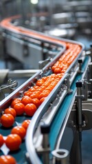 Obraz premium Conveyor moves orange balls in factory
