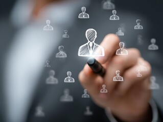 Human resources manager using stylus choose the right candidate recruitment process,Hiring,Team building strategy,Corporate recruitment process with CRM tools and Digital innovation in human resources