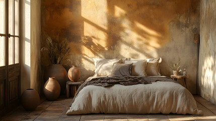 Cozy Bedroom with Earthy Tones and Natural Light