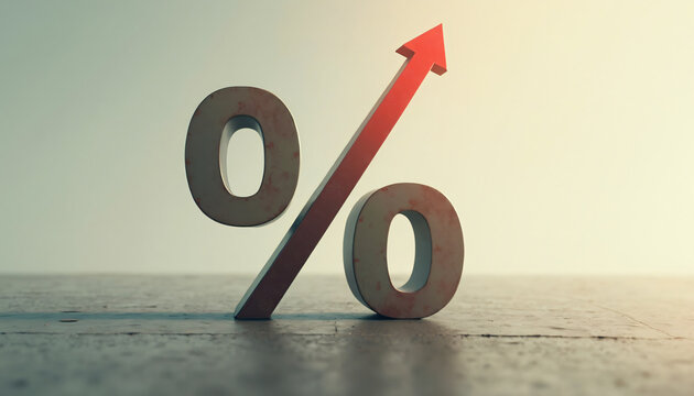 Percentage Symbol with Upward Red Arrow