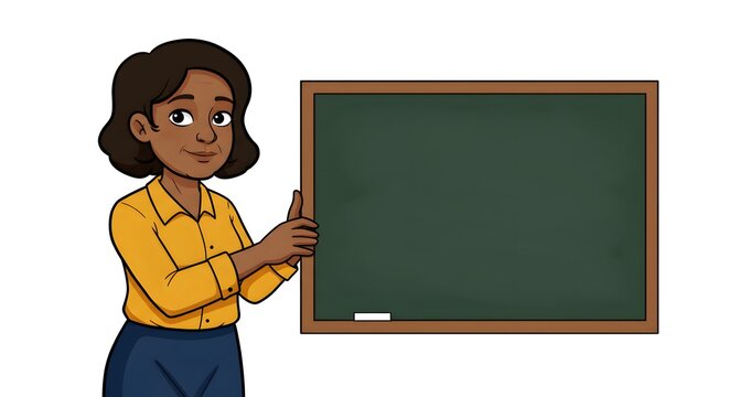Cartoon Teacher with Blackboard, Ready to Teach.