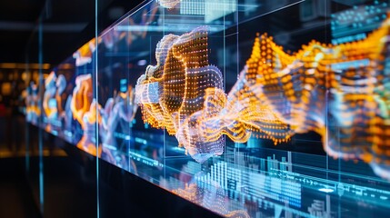 A holographic display showcasing AI algorithms and neural networks in action .