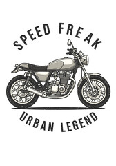 Vintage motorcycle graphic design, featuring the words "Speed Freak" and "Urban Legend".
