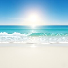 Fototapeta premium Seashore with White Sand, Blue Sky, Small Waves
