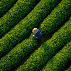 a. tea farmer picking tea in the terraced fields of Yunnan, 