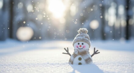 Fototapeta premium Charming Snowman Welcomes Winter Wonderland Morning