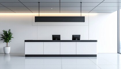 白い受付カウンターとモダンなオフィスロビー