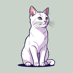 Obraz premium A charming illustration of a white cat sitting attentively, looking slightly upwards.