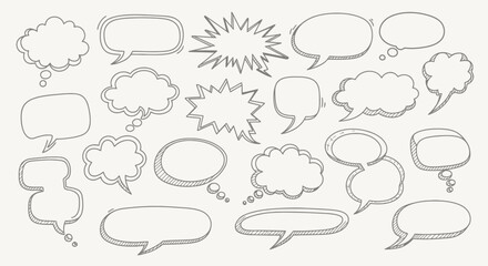 Fototapeta premium Collection of Hand-Drawn Speech Bubbles and Thought Balloons for Comic Strips, Presentations, and Graphic Design Projects to Add Creative Dialogue