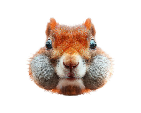 Squirrel head with large acorn filled cheeks, fluffy fur, and humorous, derpy expression, isolated on transparent background, perfect for playful animal designs
