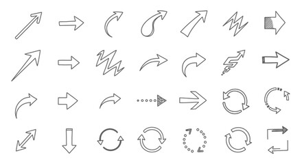 Diverse Arrow Set for UI/UX Design and Presentations, Ideal for Illustrating Directions, Processes, and Navigation within Digital Interfaces and Marketing Materials