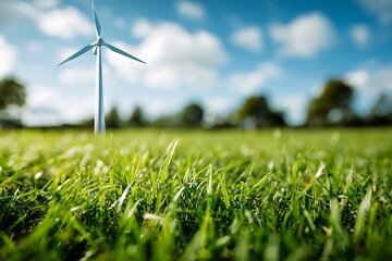 zoom on vibrant herbal ground with gust engine backdrop depicting renewable source power making and carbon null pollution
