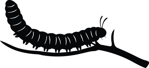  a caterpillar crawling on a tree branch silhouette vector illustration