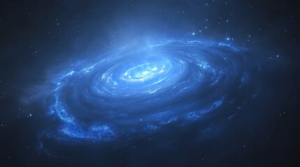 Mystic blue spiral galaxy art, cosmos, starfield, nebula formation and beauty of space exploration