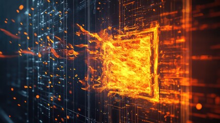 Fototapeta premium Burning circuit board, abstract, digital