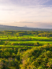 Wonderful sunrise scenery indonesia nature mountain valley forest with bright sky