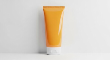Minimalist orange cosmetic tube mockup for branding and packaging design presentation