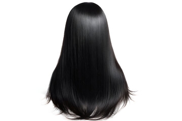 Fototapeta premium A back view of long straight black hair with a shiny texture isolated against a white background .