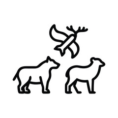 Stylized line art icons of a dog sheep and bird with antlers