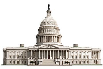 Obraz premium Front view of a grand, white capitol building. Classical architecture