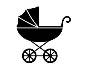 Classic baby carriage silhouette isolated on white background