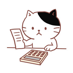 電卓をたたく牛柄ねこ