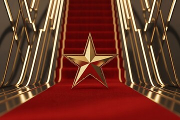 Golden star on red carpet leads to success, perfect for awards ceremonies, luxury events, and celebrations