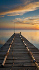 Obraz premium Pier at Sunset: A tranquil pier extends towards the horizon under a vibrant sunset sky, creating a sense of serenity and wonder.