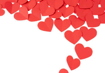 Red paper hearts on transparent background romantic design element