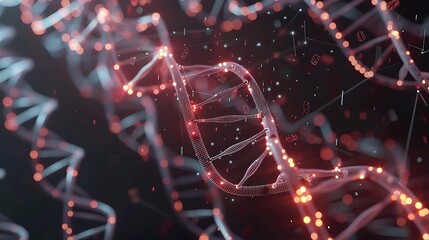 Representation of DNA strands being analyzed and sequenced by AI technologies .