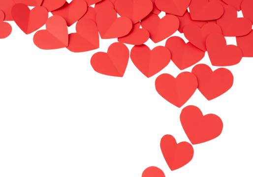 Red paper hearts on transparent background romantic design element