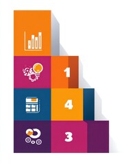 Colorful Stacked Blocks Representing Steps in a Process for Growth and Development in Business Strategy During a Workshop or Seminar