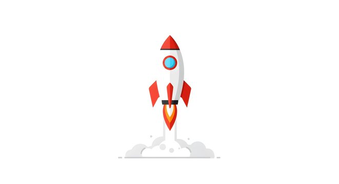 Flat Design Rocket Launching with Red Fins and Blue Window