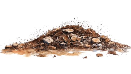 Pile of soil mound earthy ground heap natural dirt isolated on white background