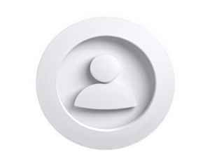 Minimalist person icon white circular button isolated on transparency background simple profile symbol modern design clean abstract digital neutral low resolution
