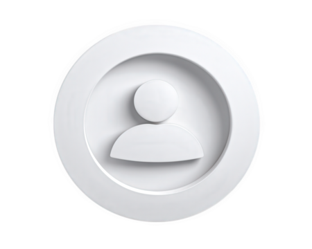 Minimalist person icon white circular button isolated on transparency background simple profile symbol modern design clean abstract digital neutral low resolution