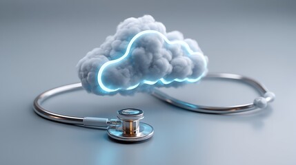 Stethoscope connected to cloud platforms for secure data transmission, symbolizing the future of healthcare with seamless integration and enhanced patient care.
