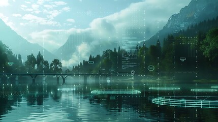 Sensors and AI systems monitoring environmental data for climate analysis .