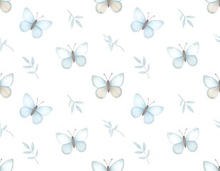 Delicate butterfly and leaf pattern in pastel shades creating a serene atmosphere