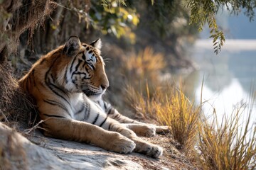 Fototapeta premium A tiger sunbathing