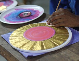 Hand painting circular plate