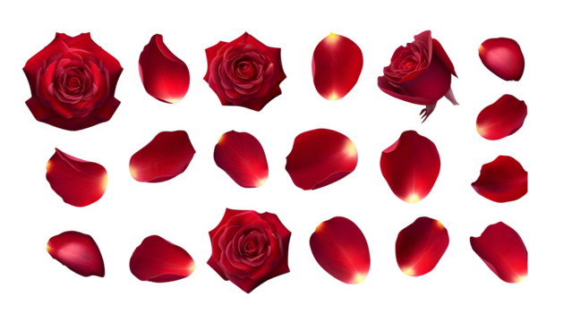 realistic red rose petals against a white background. It's a natural floral illustration!
