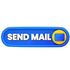 3D send mail button with envelope icon for email communication and digital messaging. User interface element isolated on white background.