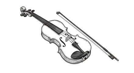 Obraz premium Hand-drawn sketch of a violin and bow on a white background