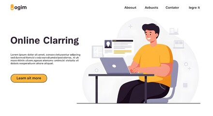 Happy Man Using Laptop for Online Clarring, Modern Flat Illustration
