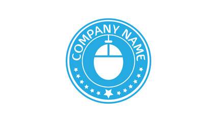 Blue Computer Mouse Logo Design with Stars for Technology Company Branding